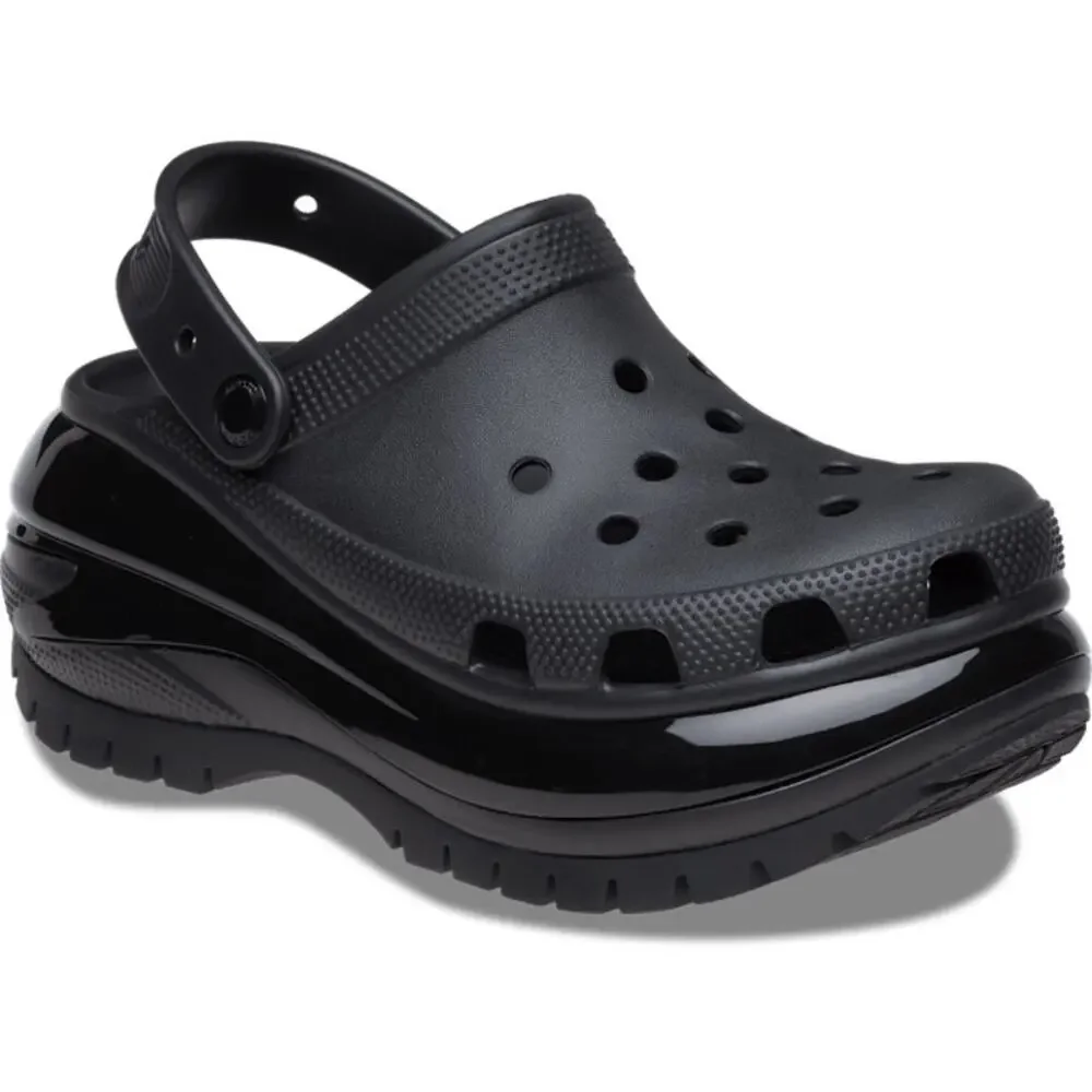 Crocs Classic Mega Crush‎ Clog Solid Black Matte/Shiny Women's Size 8 Mens 6